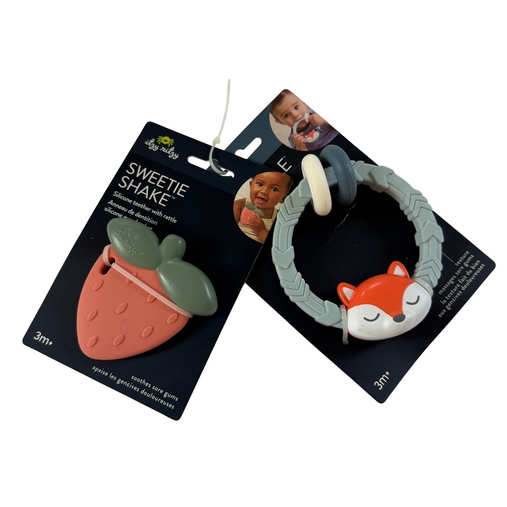 Itzy Ritzy Sweetie Shake Strawberry & Ritzy Rattle Fox Silicone Teether Set 2pk